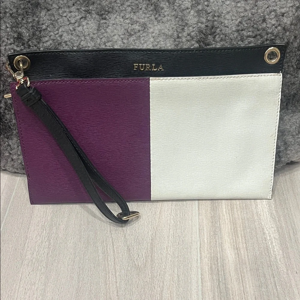 Furla Colorblock Wristlet Clutch in Purple, White & Black